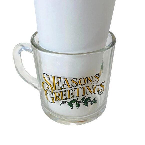 Anchor Hocking Santa Seasons Greetings Christmas Glass Coffee Mugs Cups 4PC Set - Picture 4 of 7